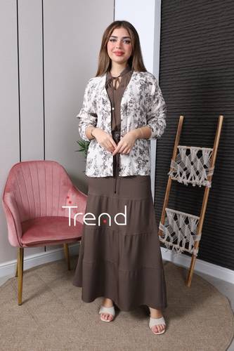 طقم قطعتين جاكيت كريمي وبلوزة كت  - 2XL