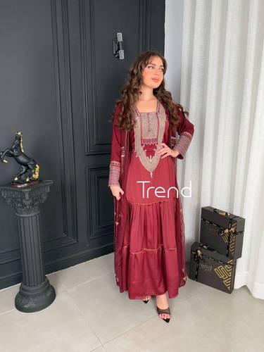 جلابية قطعتين طويله مطرزة (عودي) - 3XL