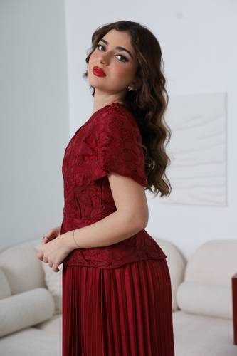 فستان جوبير بكسرات أنيقة (برغندي) - XL