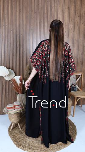 جلابية قطعتين طويل بتطريز فخم وحزام - 2XL