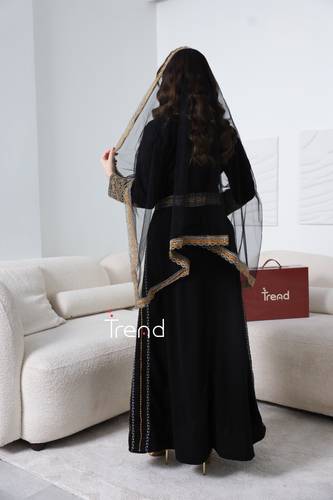 جلابية تراثيه  اسود مع طرحة راس - 5XL