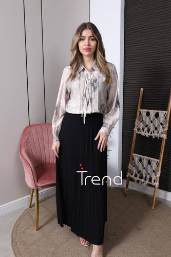 بلوزة مزخرفة رمادي مع ربطة أمامية أنيقة - XL