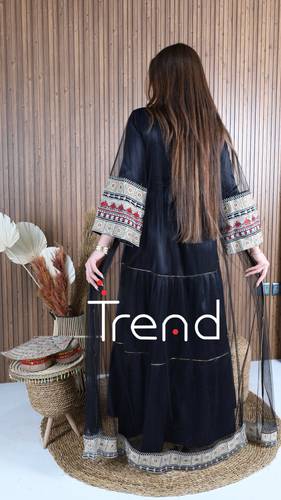 جلابية قطعتين مطرزة (اسود ) - 3XL