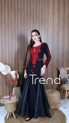 فستان طويل اسود بطرحه راس (اسود) - 3XL