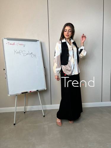 بلوزة ساتان مع سديري اسود - 2XL