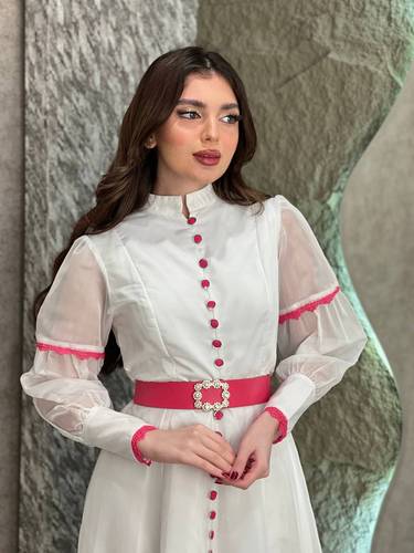 فستان جودي بحزام فوشي  - L
