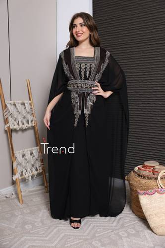 جلابية قطعتين مطرزة بحزام - 2XL