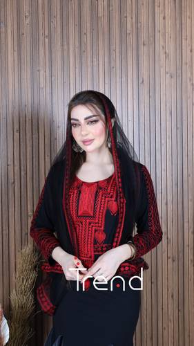 فستان طويل اسود بطرحه راس (اسود) - 3XL