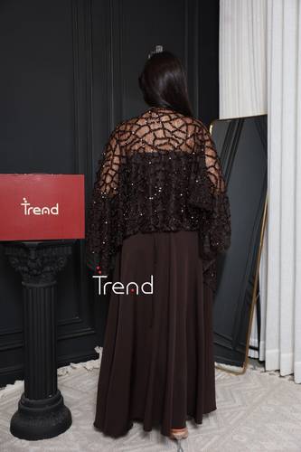 فستان سهرة موكا مع طبقة علوية مطرزة - 3XL