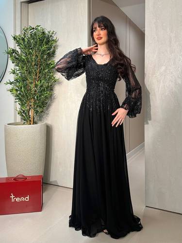فستان سهره ساتر بشك يدوي واكمام شفافة - 16