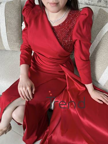 فستان احمر بكرستال  - 3XL