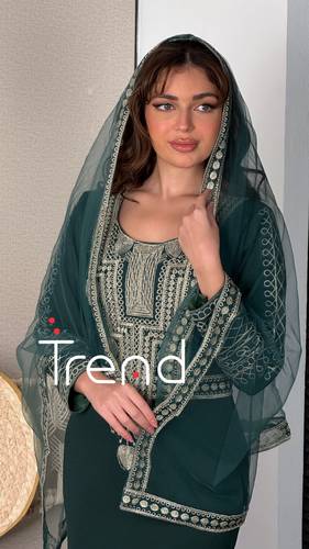 فستان ليكرا بطرحة راس (اخضر) - 3XL