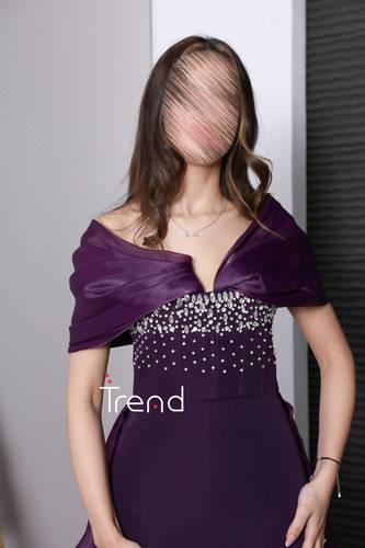 فستان سهرة بنفسجي مطرّز بكرستال - 2XL