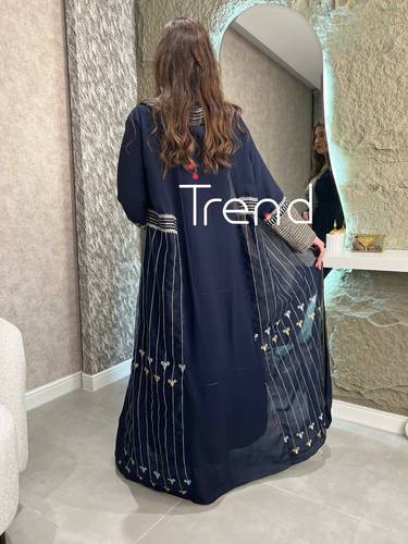 جلابية قطعتين طويلة مطرزة لون كحلي  - S