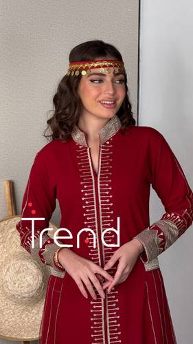 جلابية مطرزه من الامام والخلف (احمر ) - 4XL