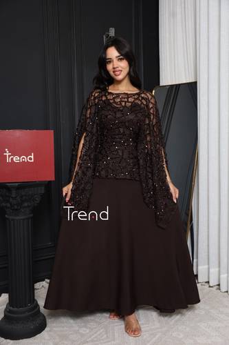 فستان سهرة موكا مع طبقة علوية مطرزة - 3XL