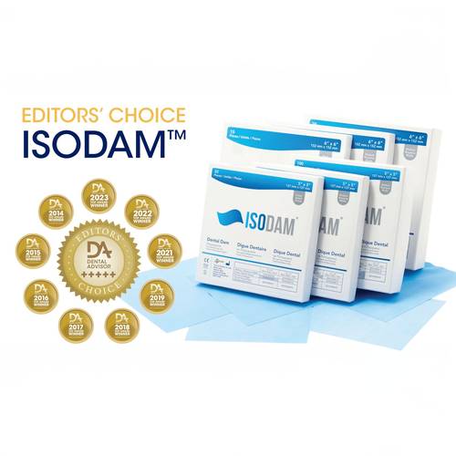 عشرة علب عازل غير مطاطي للأسنان ISODAM ، كل علبة 15 حبة لون أزرق وسط مقاس 6في6 إنجليزي تاريخ الانتهاء 10-12-2028م