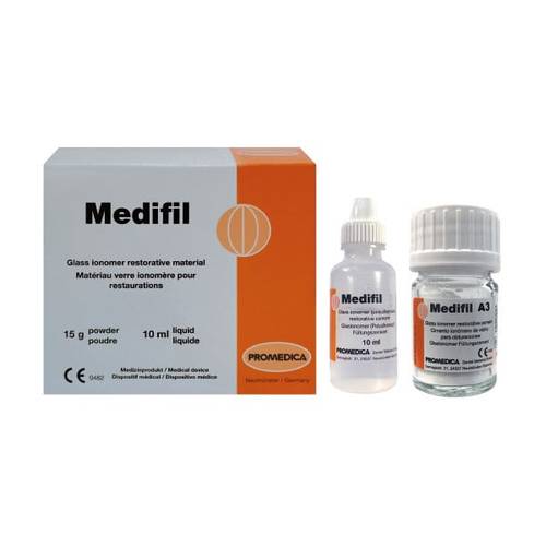 Medifil, Glass Ionomer Cement, 15g Powder + 10ml Liquid, Shade A2, Expiry:08-12-2029