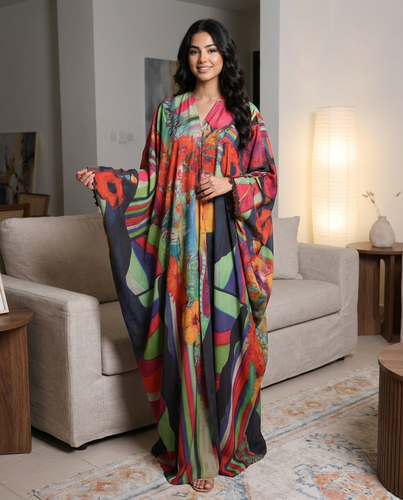Colorful abaya with elegant butterfly cut