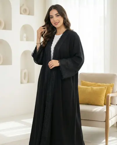 عباية كريب أسود ملكي