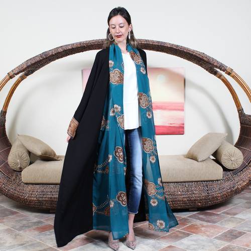 Black silk abaya with soft chiffon edges