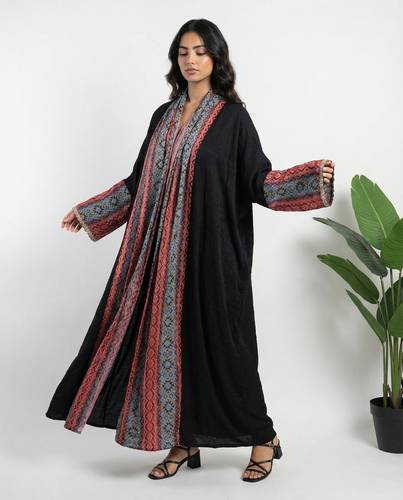 Summer Abaya Material Black Linen With American Cotton Edges