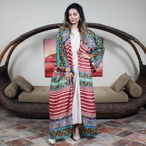 Chiffon abaya with attractive colored design