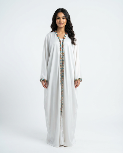 Luxurious white crepe abaya