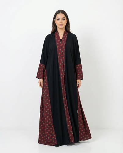 A silk abaya with red rose inserts, with an elegant ball design