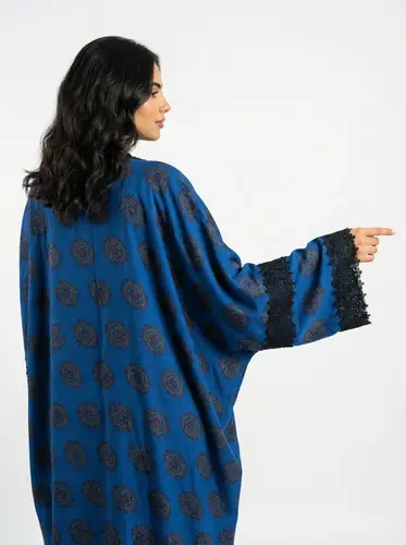 Blue Abaya with Elegant flowers