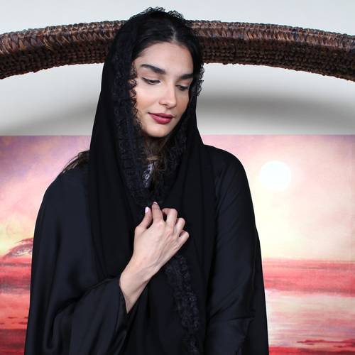 Black scarf with lace edges