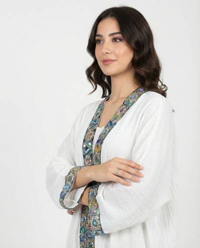 White abaya with embroidered edges