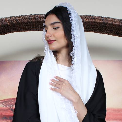 White scarf with lace edges
