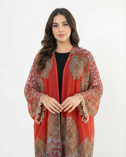 Colorful abaya with elegant wide design and lace inserts