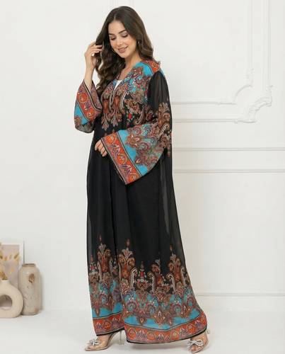 Summer abaya in black floral