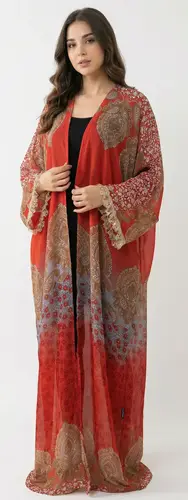 Colorful abaya with elegant wide design and lace inserts
