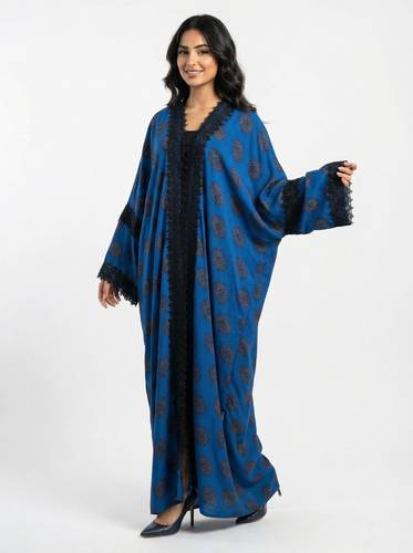 Blue Abaya with Elegant flowers