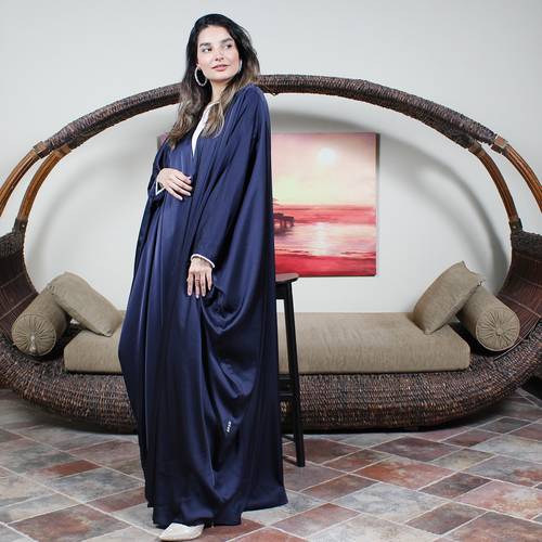 Luxurious navy blue silk abaya