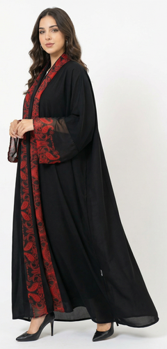 Black silk abaya with chiffon inserts