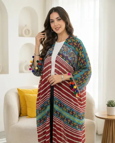 Chiffon abaya with attractive colored design