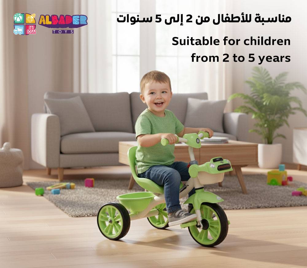 سيكل أطفال 3 عجلات بتصميم سيارة – سلتان أمامية وخلفية | البدر للألعاب 