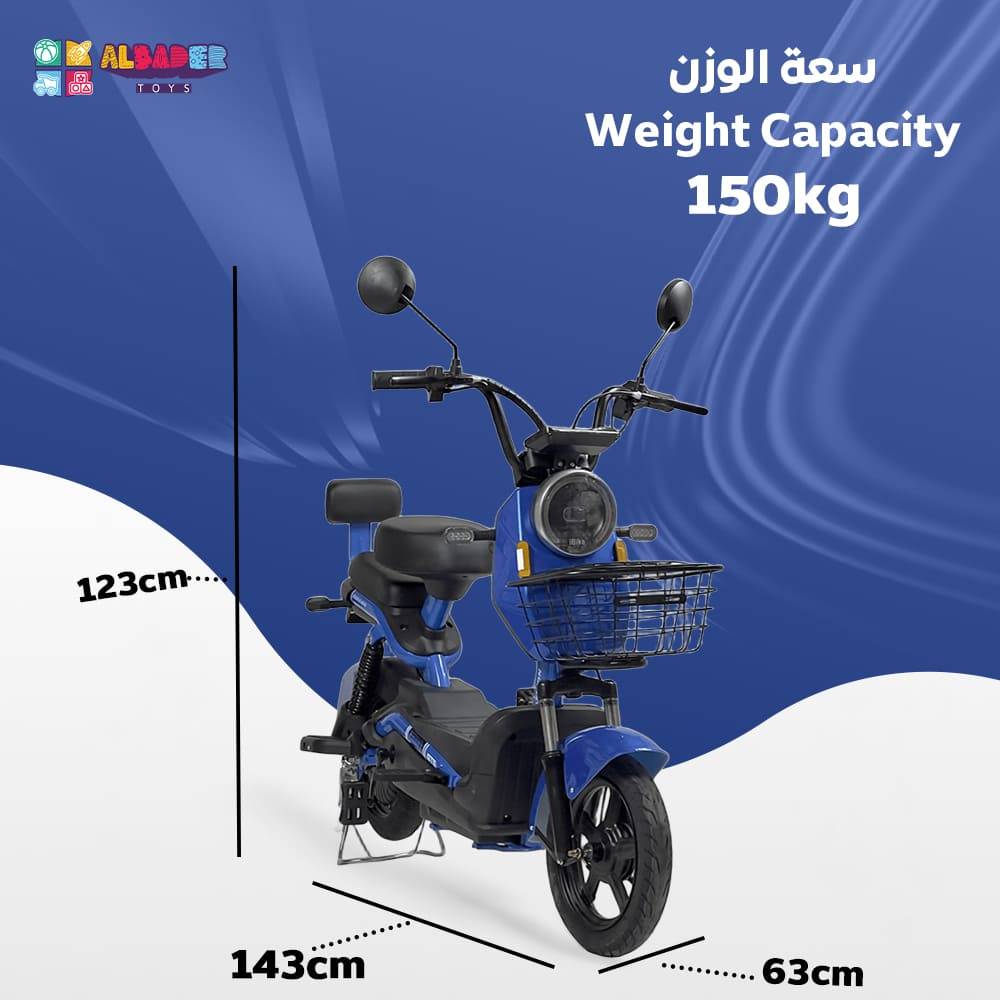  سكوتر كهربائي V27+ بالحجم الكبير مع دواسات جانبية و 4 بطاريات بقوة 48V وبمقعد اضافي وسلة تخزين، متعدد الألوان 