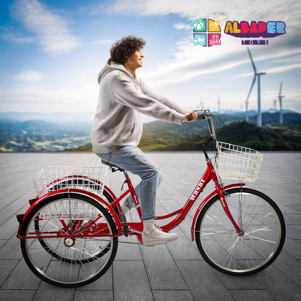  Three-wheel bike with front and rear baskets - 26-inch three-wheeled cycle 