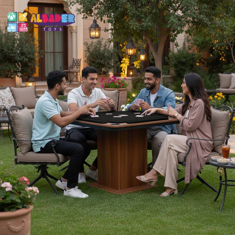  طاولة بلوت كبيرة ( 95*95*76 سم ) خشبية وقواعد مرتفعة بعدة ألوان 