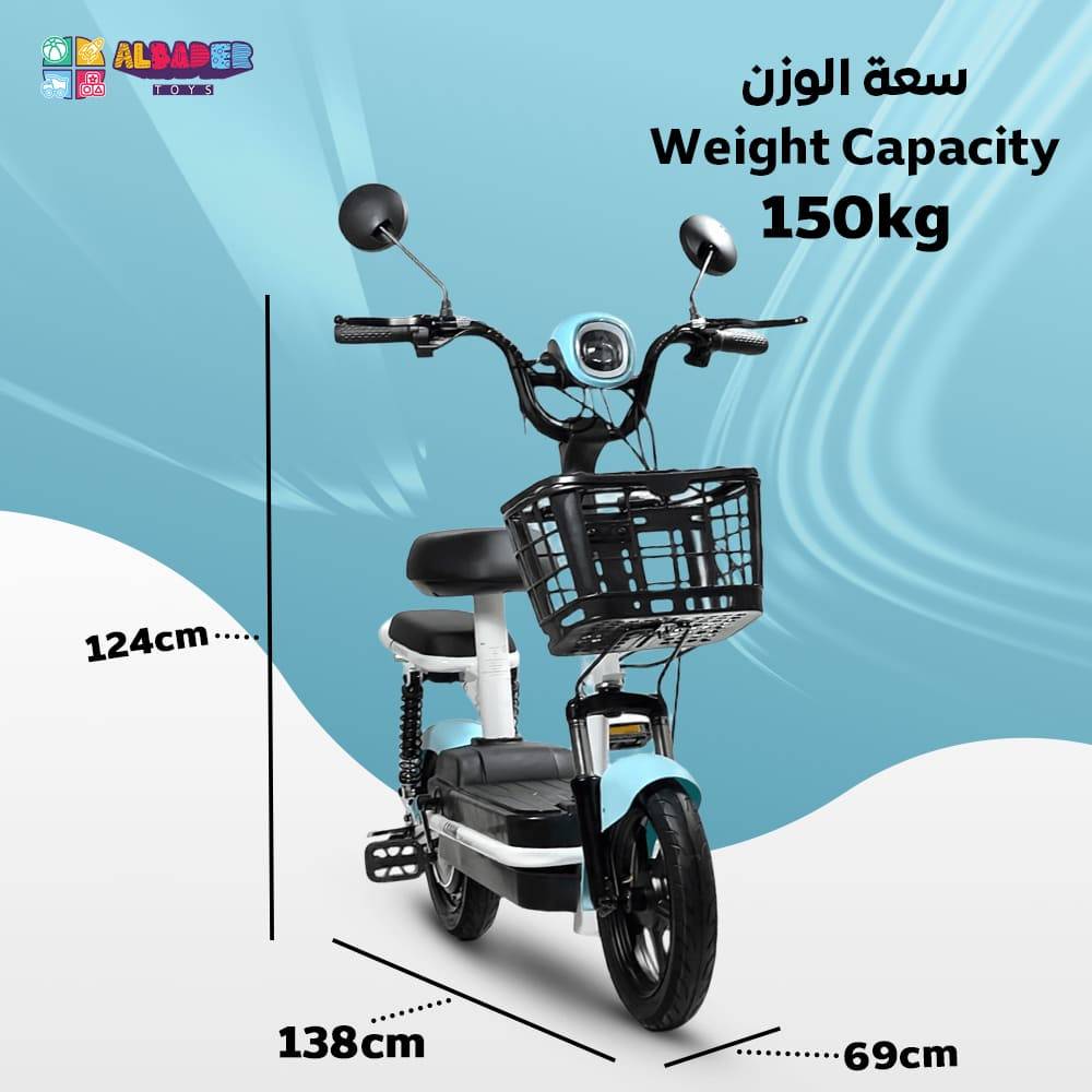  سكوتر كهربائي V25 بالحجم الكبير مع دواسات جانبية و 4 بطاريات بقوة 48V وبمقعد اضافي وسلة تخزين، متعدد الألوان 