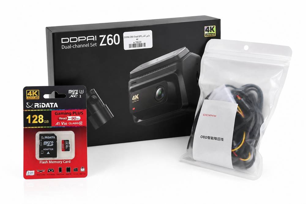 داش كام DDPAI Z60 بدقة 4K بنظام تصوير مزدوج مع ذاكرة 128GB وهدية كيبل فيوز