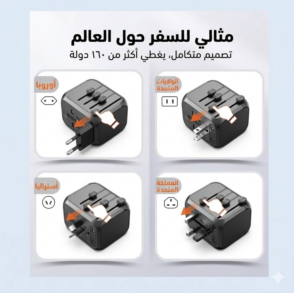 اي ون شاحن جدار لسفر 20 واط بمفذين يو اس بي ومنفذ تايب سي - اسود