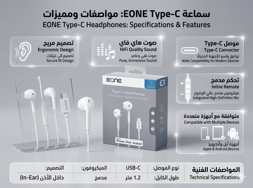 اي ون سماعة سلك بمنفذ تايب سي 