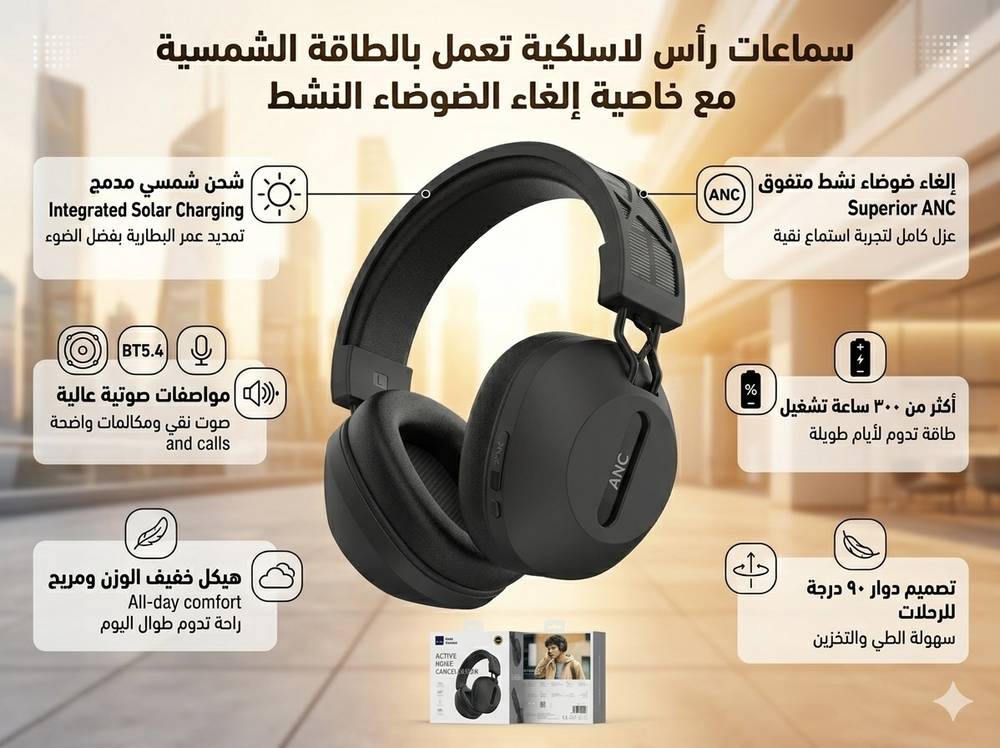 ويوو TD-06 سماعة راس لاسلكية تعمل بالطاقة الشمسية مع مدة تشغيل تصل الى 300 ساعة