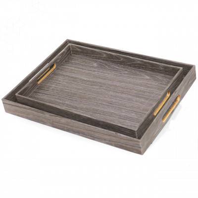 Gray wood tray set of 2 pieces